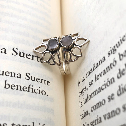 Anillo de Cuarzo doble flor y Plata de Ley