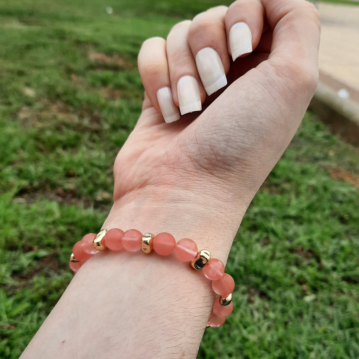 Pulsera de Cuarzo Fresa y dorado