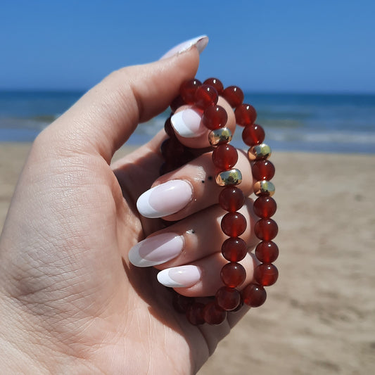 Pulsera de Carneola y dorado - bolas de 8 mm