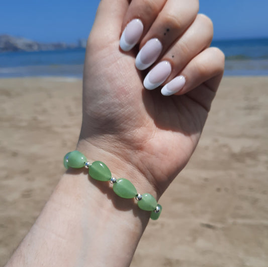 Pulsera de Jade forma de gota con plata