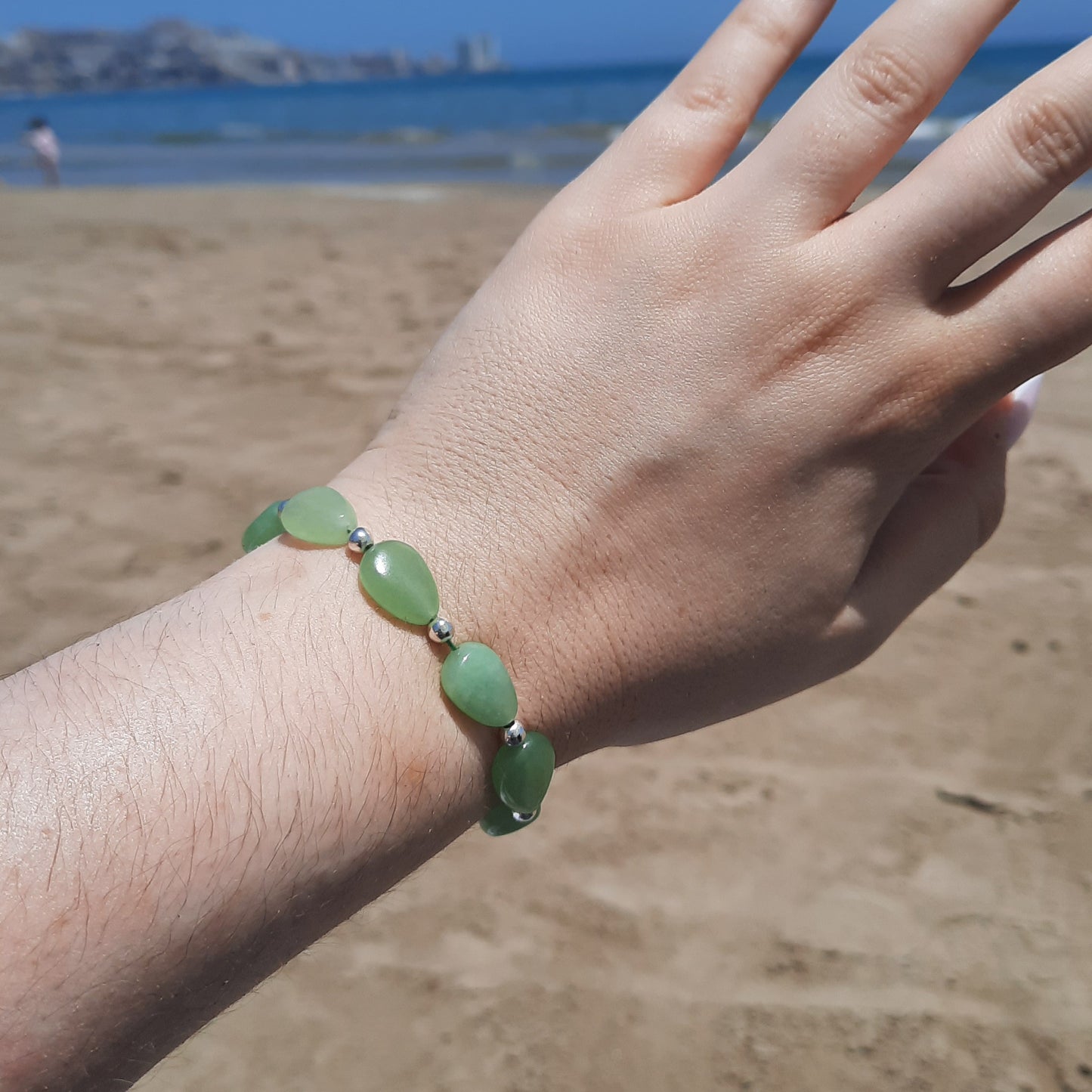 Pulsera de Jade forma de gota con plata