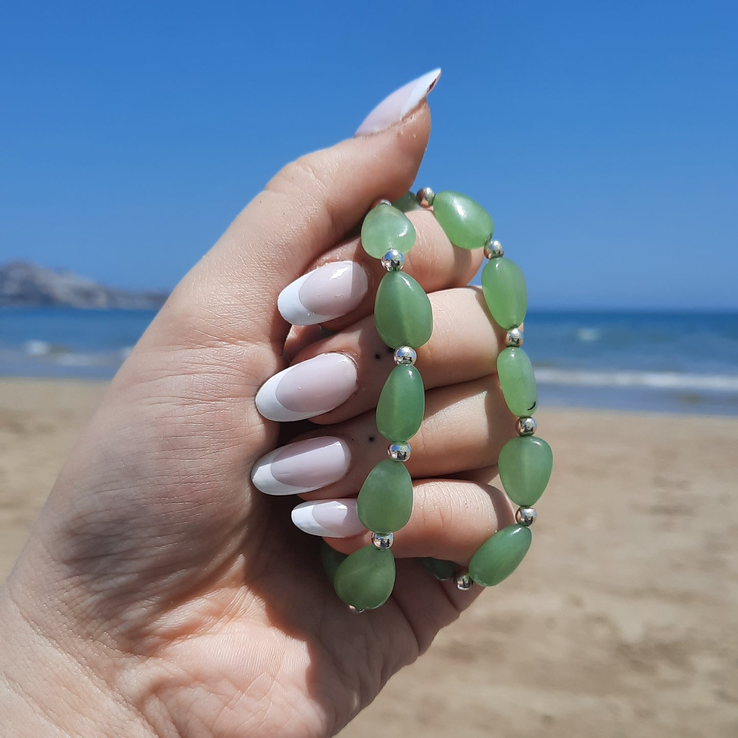 Pulsera de Jade forma de gota con plata